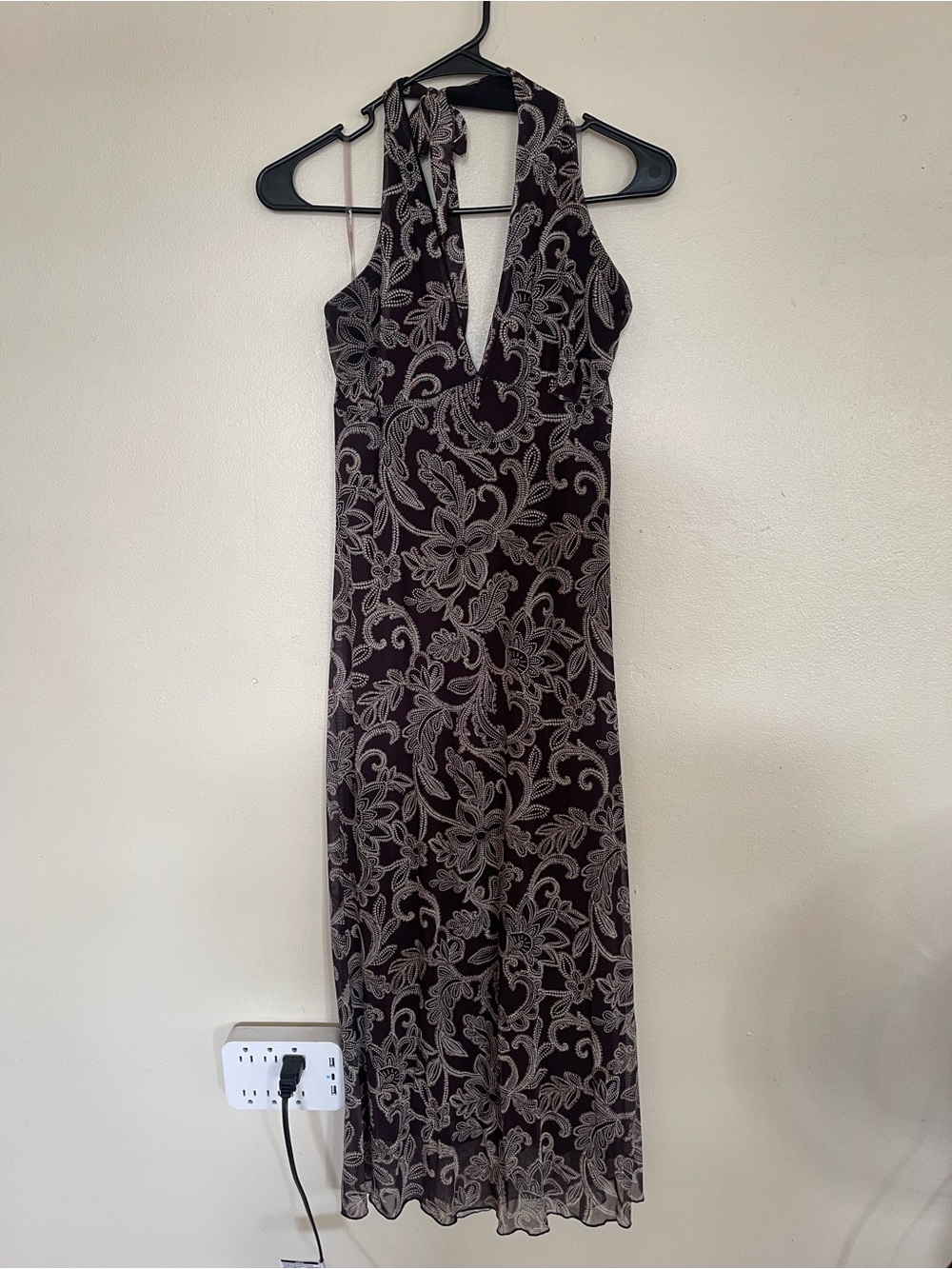 See You Monday Black Floral Halter Maxi Dress